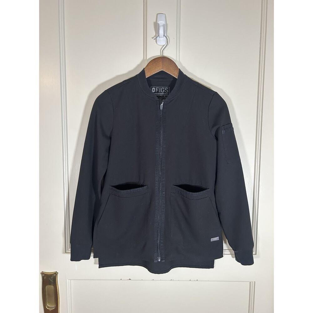 Figs Technical Collection Bellery Scrub Full Zip Jacket Womens Size XXS Black